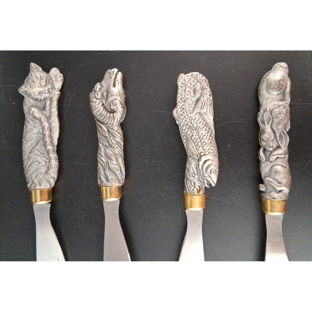 Pewter Cat, Ram, Fish, Rabbit Stainless Steel Butter knives - Picture 2 of 16